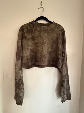 Cotton Citizen Green Tie Dye Cropped Sweatshirt Premium